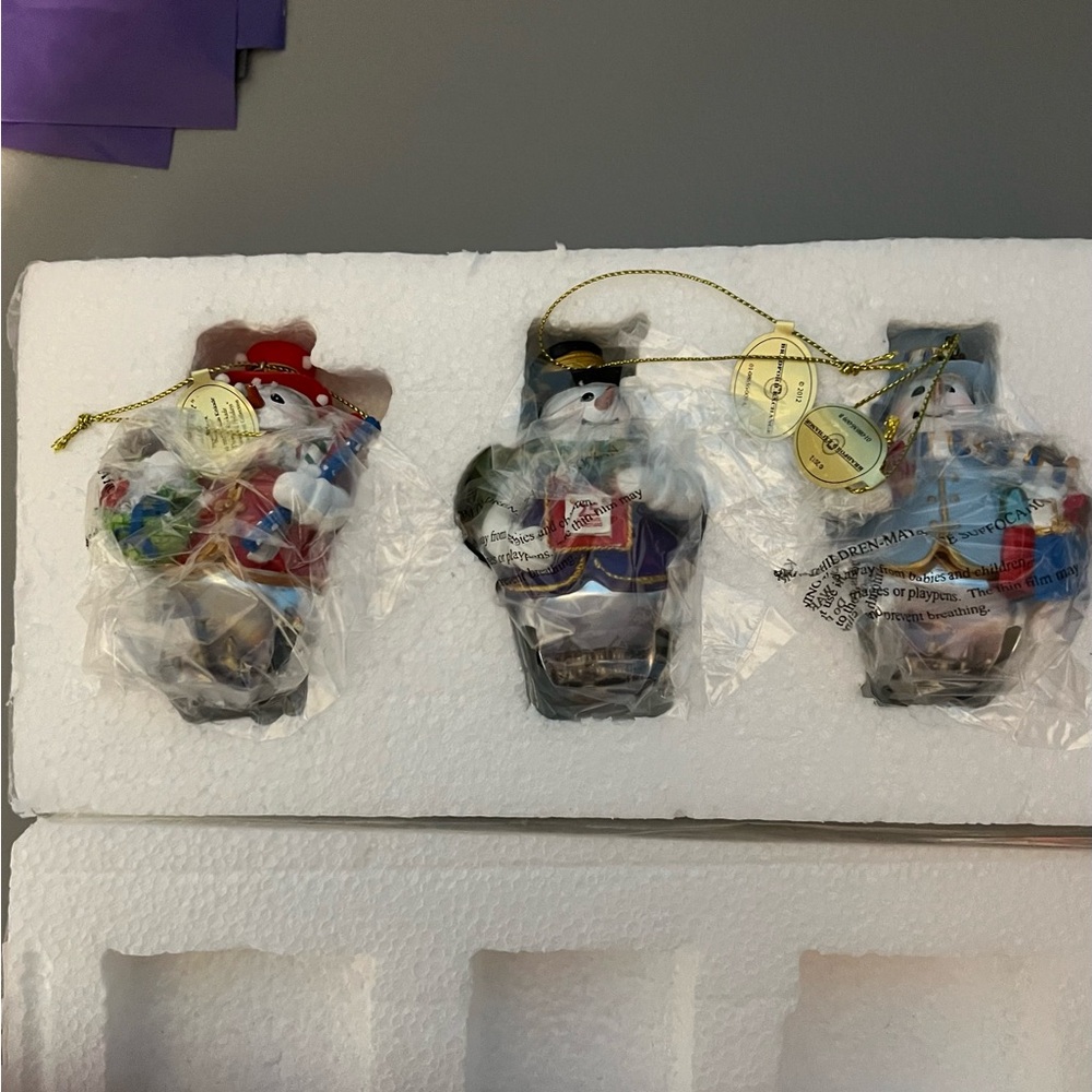 Set 3 Bradford Exchange Thomas Kinkade Snow-Bell Holidays Ornaments Snowmen 2012